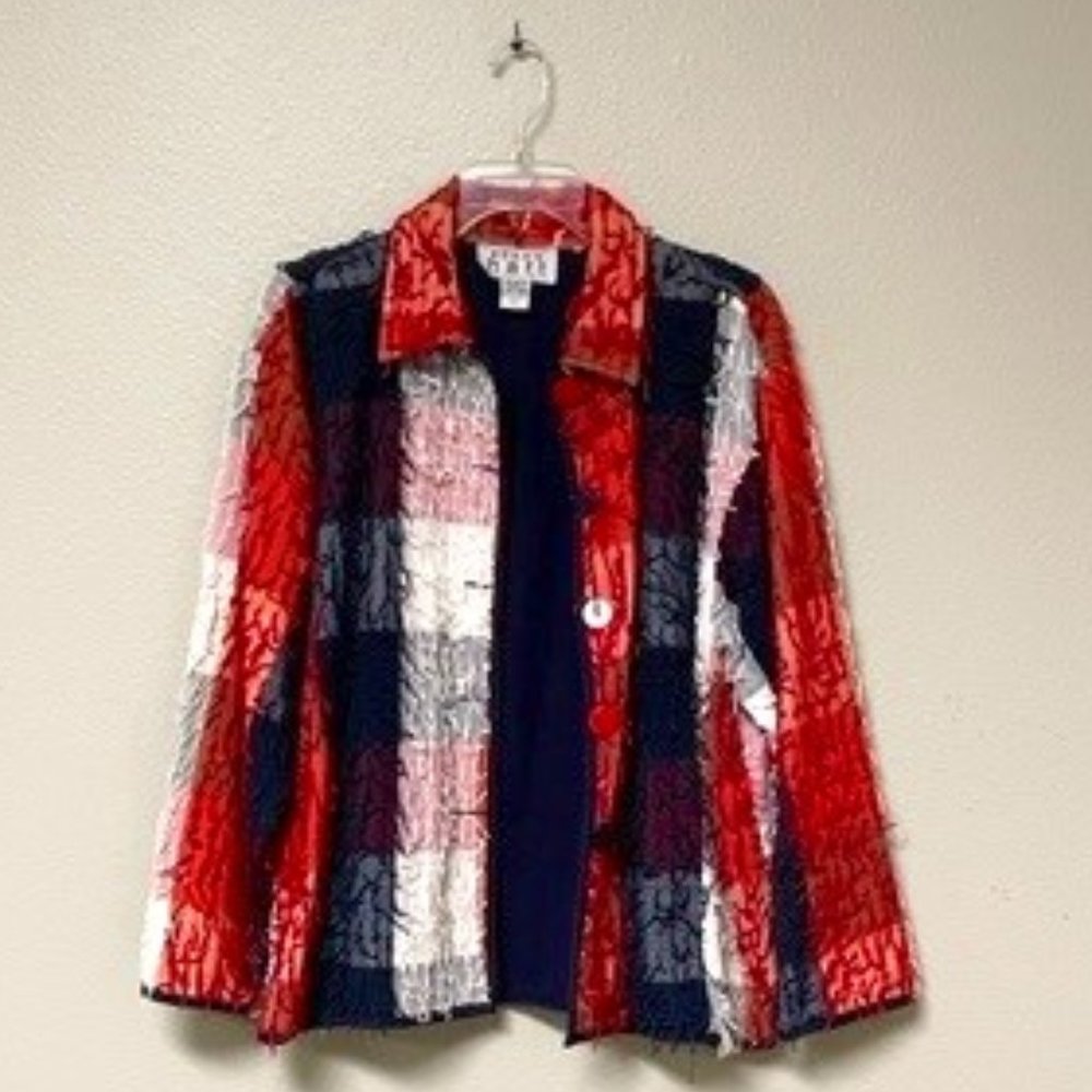 Keren Hart Fringe Red, White & Blue Women's Buttoned Jacket (Large)